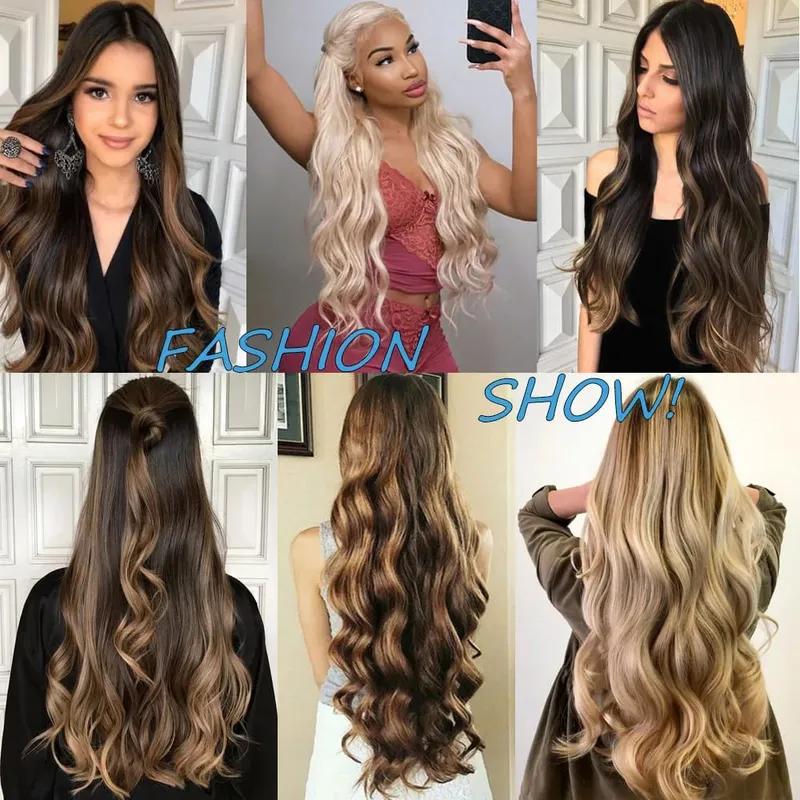 5 Clips Long Wavy Clip In Hair Extensions Synthetic Heat Resistant One Piece False Blonde Hair Black Brown Hairpiece For Women