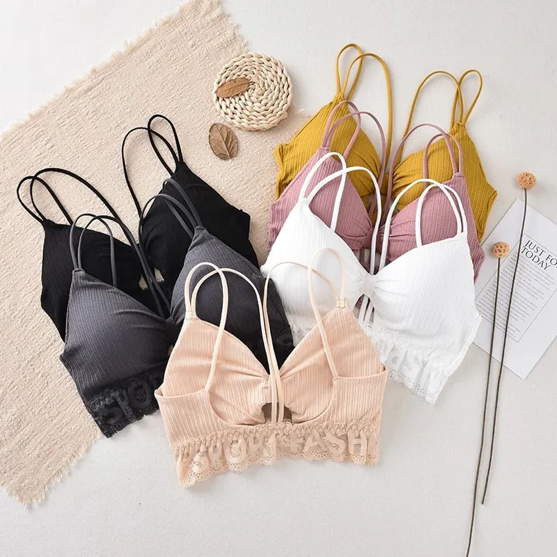 U Back Tank Top Women Crop Top Wireless Underwear Backless Double Straps Bra Sexy Lingerie Solid Color Padded Camisole — image 10