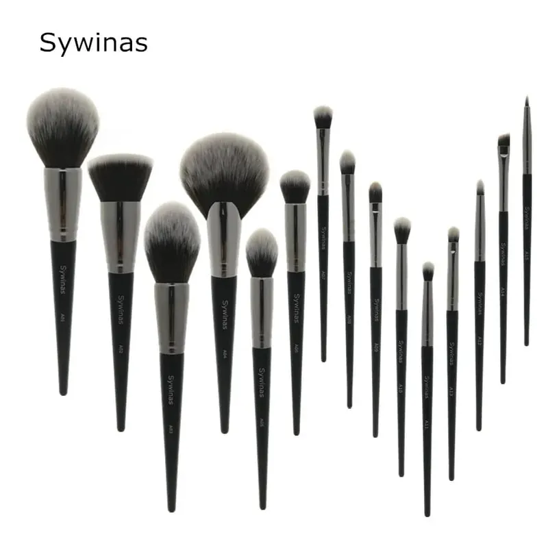 Sywinas Makeup Brush Set Kit 15pcs High Quality Black Natural Synthetic Hair Professional Makeup Brushes Tools — image 5