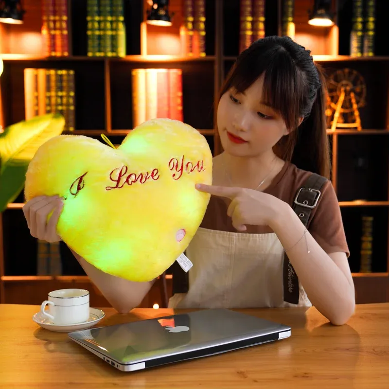 1pc 35CM Glowing Heart Shaped Plush Pillow Stuffed Decorate I LOVE U Colorful Luminous Toy Kids Companion Present Lovers Gift — image 5