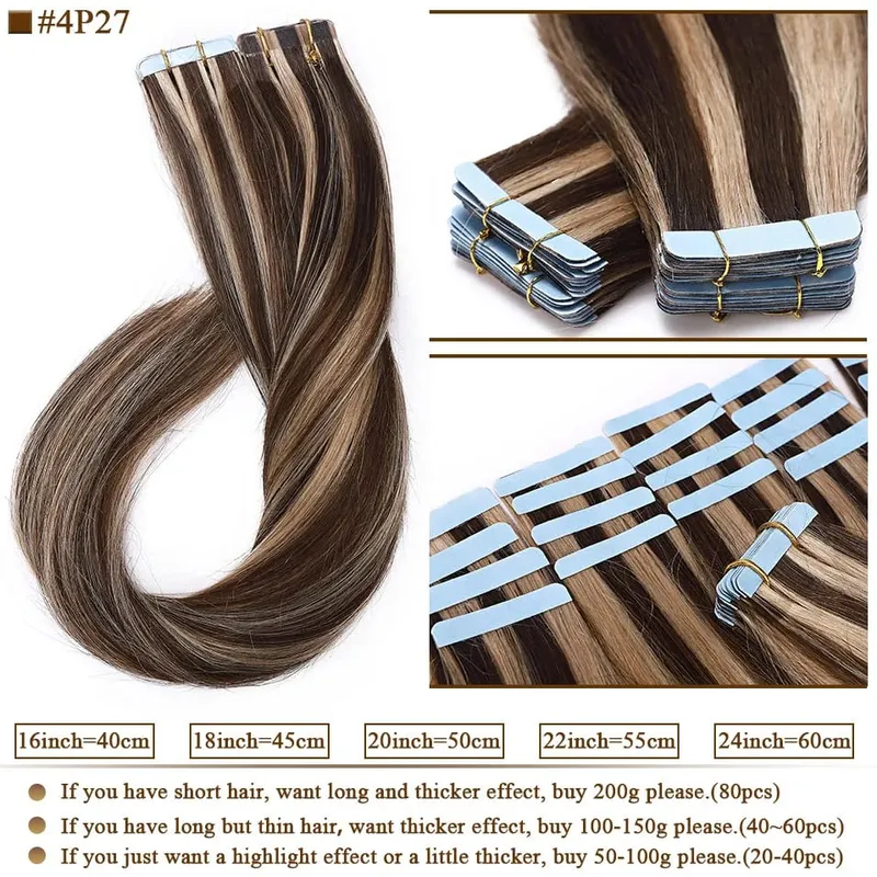S-noilite Tape In Human Hair Extensions 2.5g/pc Straight Glue In Real Hair Extensions Human Hair Seamless Invisible Double Sides