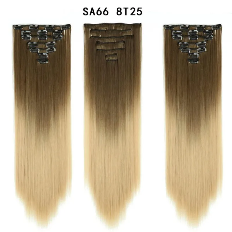 24Inch Synthetic Long Straight Hair Extensions 7pcs/Set 16 Clips in High Tempreture Fiber Synthetic Red Black Brown Hair Piece — image 21