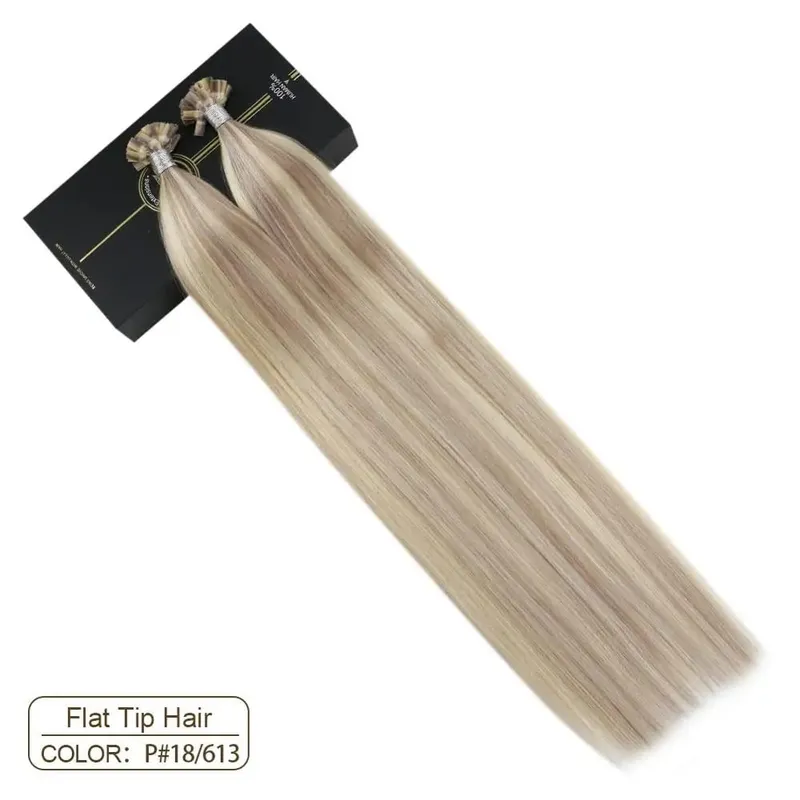 Ugeat Flat Tip Hair Extensions Human Hair Pre-Bonded Hair Extensions 14-24" Keratin Flat Human Hair Balayage Color Hair 1g/1s