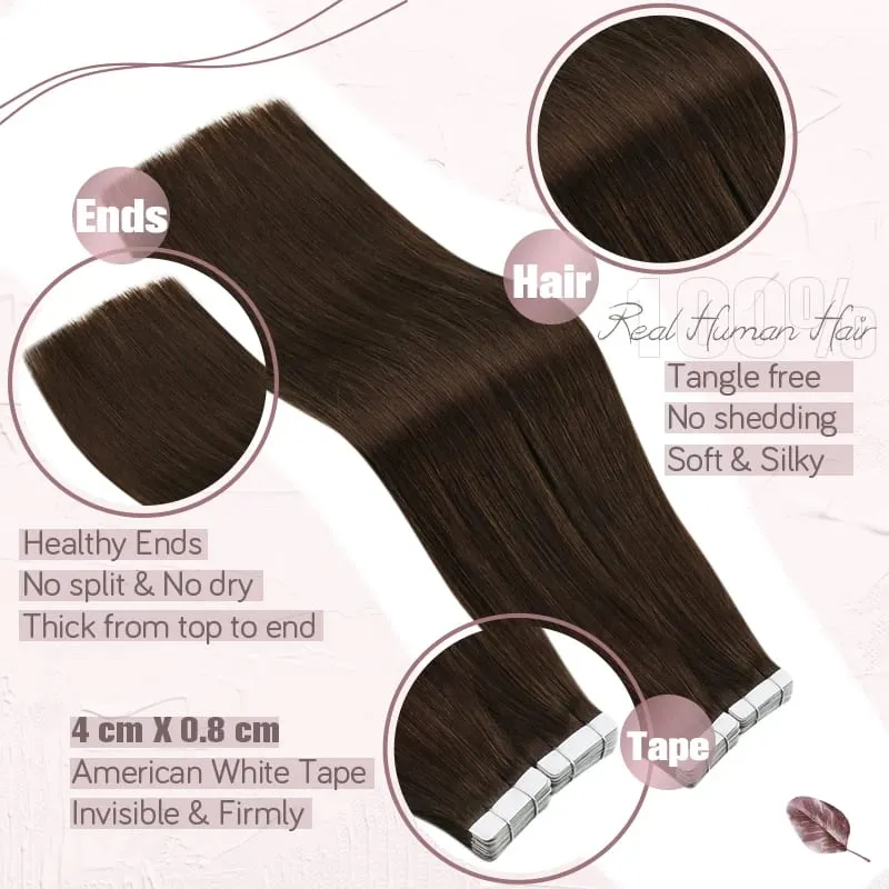 Ugeat Tape in Hair Extensions Remy Brazilian Human Hair Extensions Brown Color #4 Tape Extensions Real Human Hair 2.5G/Pieces