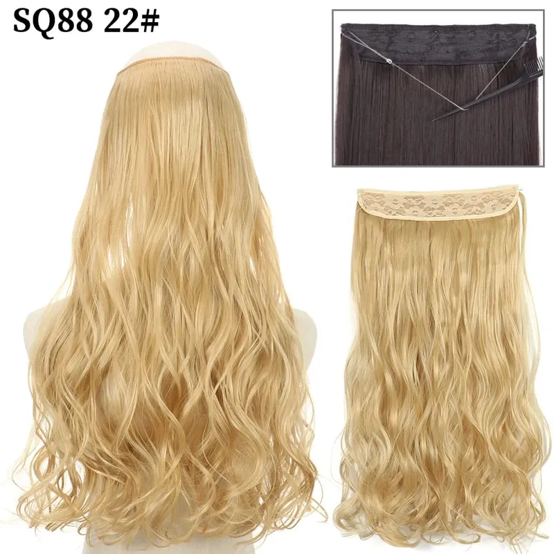 Synthetic Invisible Wire No Clip Wave Hair Extensions Long Hairpiece Black Brown Blonde For Women Fake Hair Piece — image 19