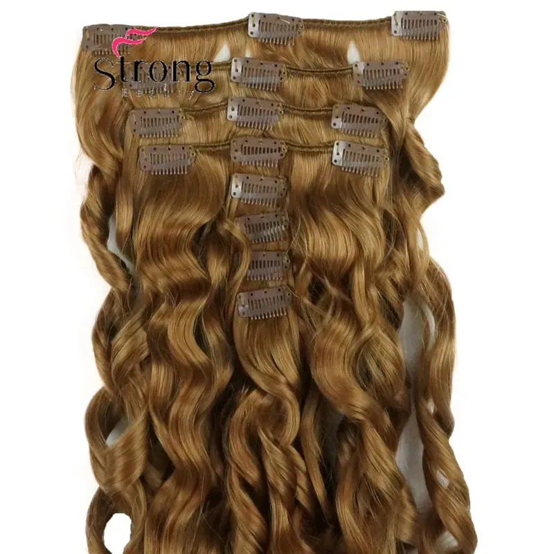 StrongBeauty 20" Wavy Full Head Synthetic Heat Resistance Hair Extensions Clip on in Hairpieces 8pcs 260g