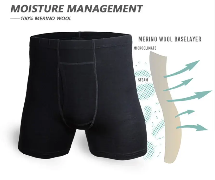 Men Underwear Men Boxer Brief Underpants 100% Merino Wool 9inch Performance Men Underwear Wicking Breathable Soft USA Size S-2XL — image 2