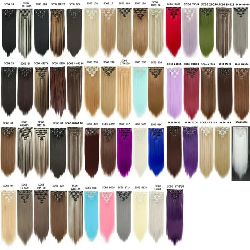 Synthetic 16 Clips In Hair Extension Long Straight Hair Fake False Hairpiece Clip In Hair Extension — image 6