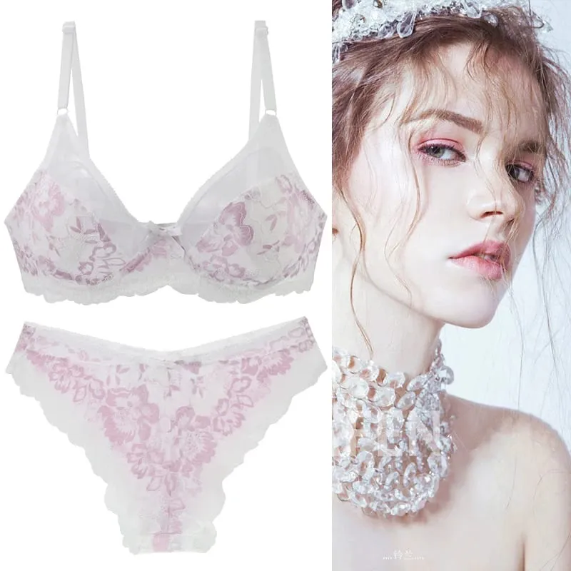Women Ultra-thin BCDE Cup Mesh Lace Underwear Transparent Bra Sets Beauty Back Hollow Embroidery Female Lingerie — image 6