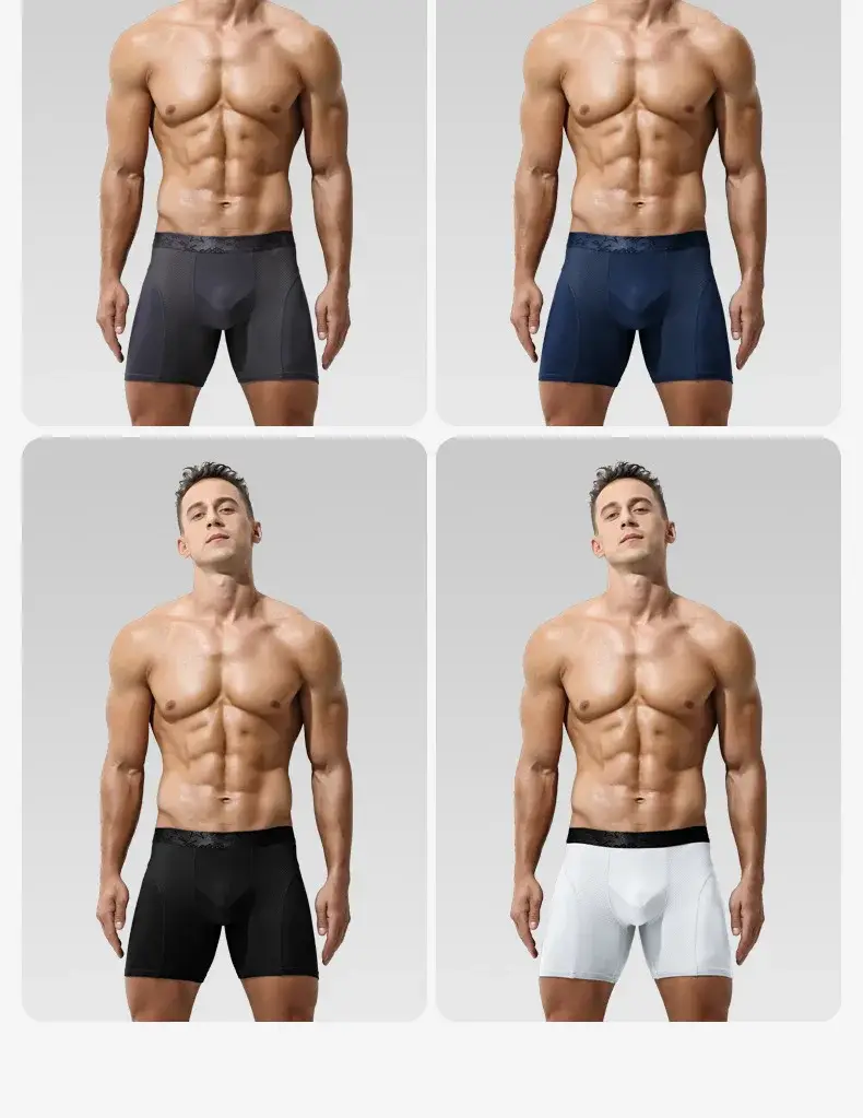 Mens Underwear Modal Boxers Shorts Hombre Solid Mesh Breathable Pouch Panties Man Long Leg Underpants Cueca Calzoncillos XL-6XL — image 12
