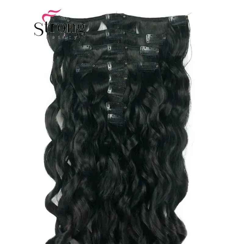 StrongBeauty 20" Wavy Full Head Synthetic Heat Resistance Hair Extensions Clip on in Hairpieces 8pcs 260g