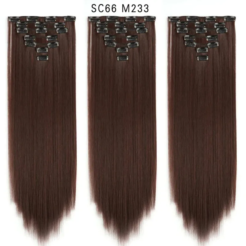 24Inch Synthetic Long Straight Hair Extensions 7pcs/Set 16 Clips in High Tempreture Fiber Synthetic Red Black Brown Hair Piece — image 47
