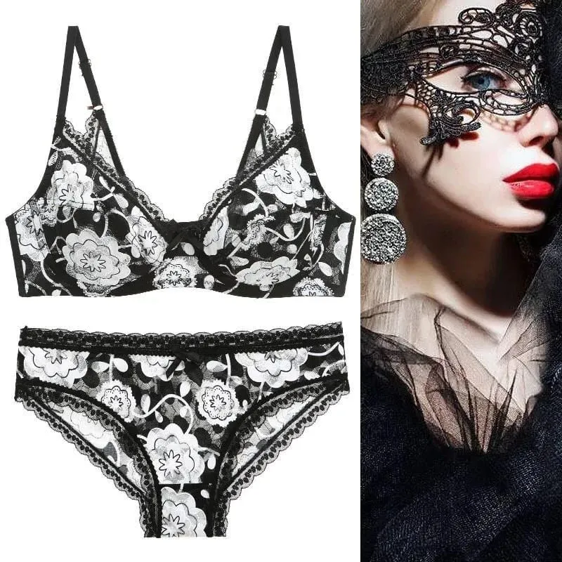 DaiNaFang New Sexy High Quality Women Ultra Thin Thick 75-95 BCDE Cup Bra Sets Lace Push Up Underwear Panties Plus Size Lingerie — image 2