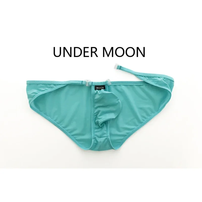 Buckle Belt Men's Sexy Underpants Bulge-enhancing Pouch Low Rise Briefs Ultra-thin Translucent Ice Silk Tight-fitting Underwear