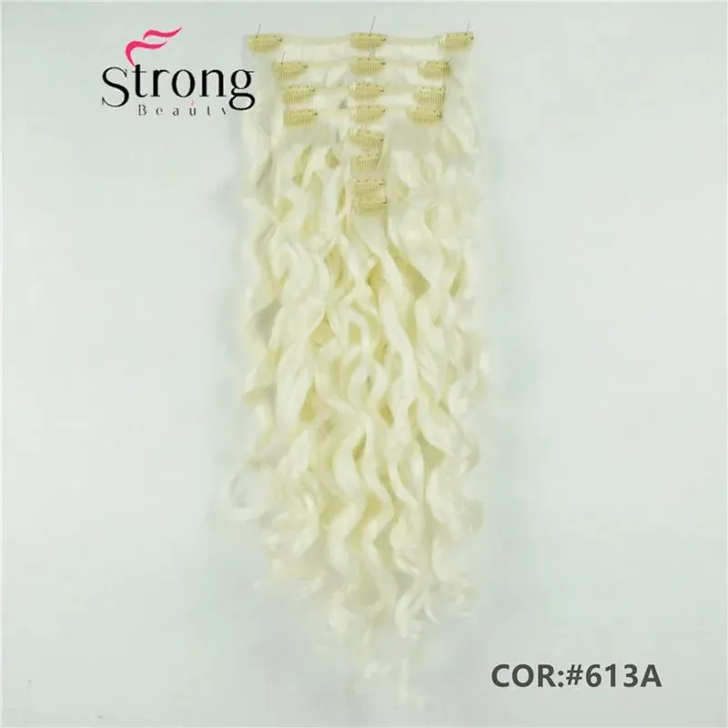 StrongBeauty 20" Wavy Full Head Synthetic Heat Resistance Hair Extensions Clip on in Hairpieces 8pcs 260g
