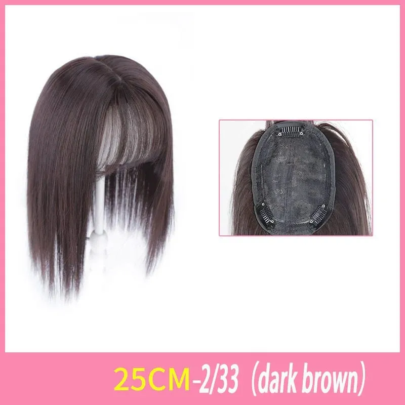 Long Straight Hair with Black Brown Hairpin Bangs High Temperature Fiber Hair Topper Clip In Hair Extensions 2styles — image 9