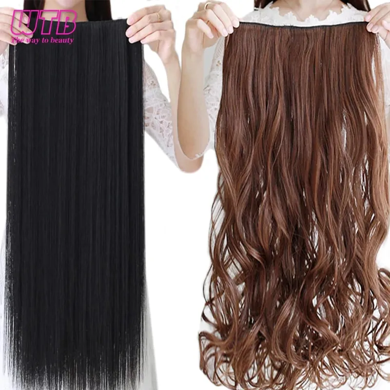 WTB Synthetic 100cm 5 Clip In Hair Extension Heat Resistant Long Straight Black Fake Hairpiece for Women Natural Fake Hair 5 Siz — image 3