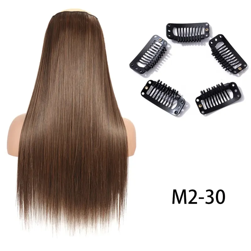 Synthetic Long Straight Clip In One Piece Hair Extension 5 Clips False Blonde Hair Brown Black Heat Resistant Fake Hair — image 22