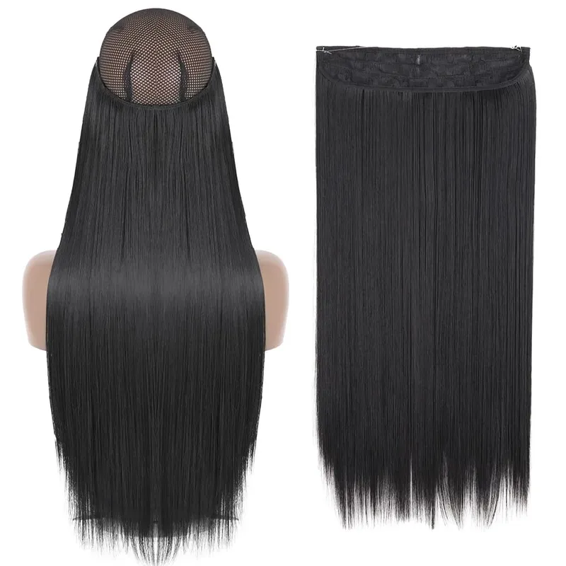Synthetic No Clip Wave Hair Extensions Hidden Secret False Hairpiece One Piece Fish Line Fake Hair Piece
