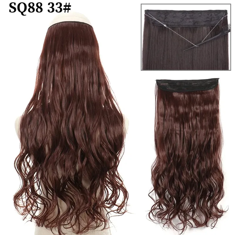 Synthetic Invisible Wire No Clip Wave Hair Extensions Long Hairpiece Black Brown Blonde For Women Fake Hair Piece — image 26