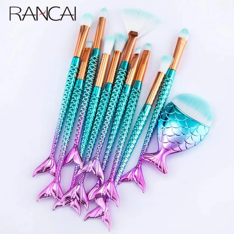10/11pcs Makeup Brushes Kit Maquiagem Maquillaje New Mermaid Foundation Eyebrow Eyeliner Cosmetic Makeup Brushes — image 1
