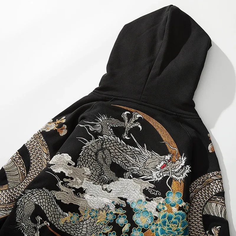 Makuluya Hoodies Yokosuka Black Dragon Phoenix Suzaku Pattern Embroidered Pullover Sakura — image 2