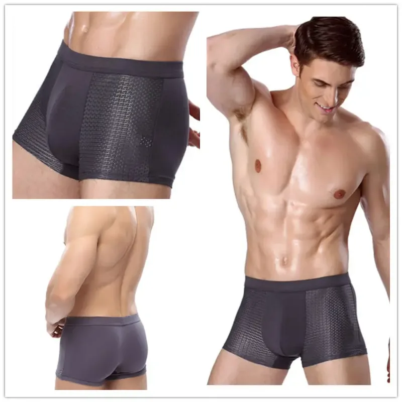 4pcs/Lot Men's Panties Male Underpants Man Pack Shorts Boxers Underwear Slip Homme Calzoncillos Bamboo Hole Large Size 5XL6XL7XL — image 4