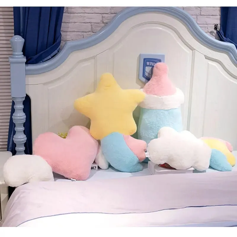 Girly Cloud Wishing Meteor Star Plush Pillow Angel Wings Heart Stuffed Cushion Milk Tea Cup Rainbow Sleeping Nap Cushion Bed