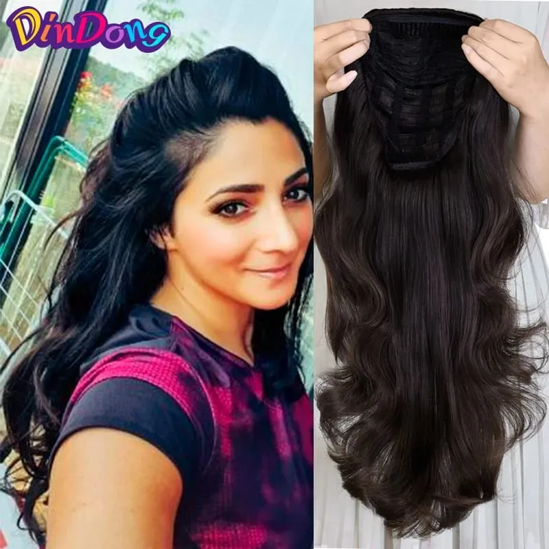 DinDong Synthetic Fish Line Hair Wavy Clips in Hair Extensions 3/4 Half Wig 3 Styles Hair for Women Daily Use — image 2
