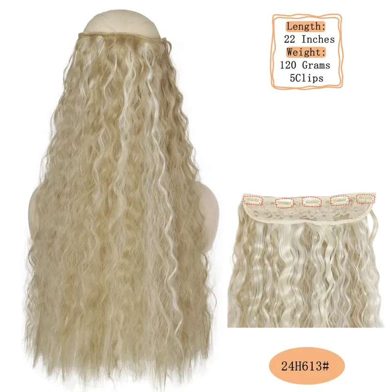 Synthetic 5 Clips Long Water Wave Clip In Hair Extensions Heat Resistant 22Inch One Piece Black Brown Hairpiece For Women — image 24