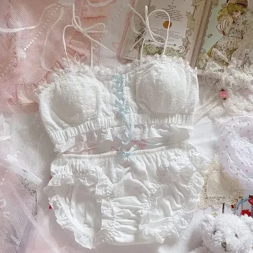 Thin Soft Adjustment Intimates Cotton Young Girl Underwear for Lady Bow Striped Sweet Cute Lolita Style Bra Set Lingerie Femme — image 8