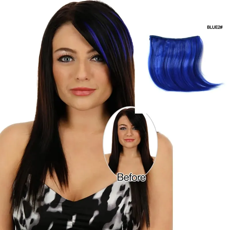 Synthetic Clip-In Hair Bangs Extensions Purple Pink Blue Short Hairpiece Fake Hair for Female