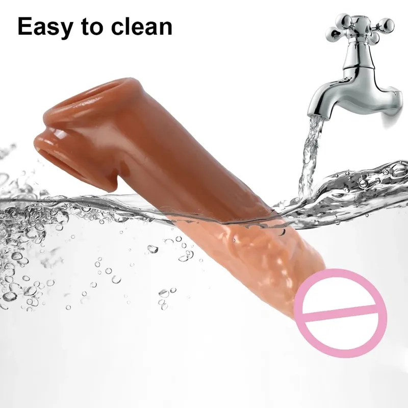 Male Delay Ejaculation Realistic Penis Condom Soft TPE Cock Enlarger 18CM Sex Shop Sex Toys for Men Penis Sleeve Extender — image 4