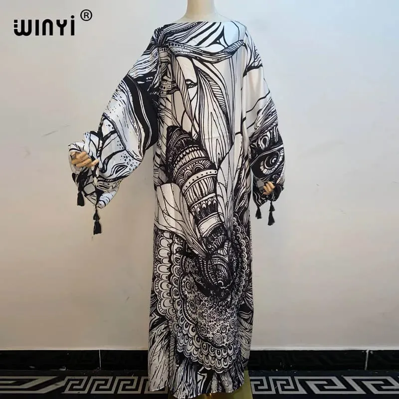 Cotton Robe Femme Hiver Платье Elegant Long Sleeve Мусульманские Комплекты Splicing Stripe Print Female Dresses Vestdios Abaya — image 50