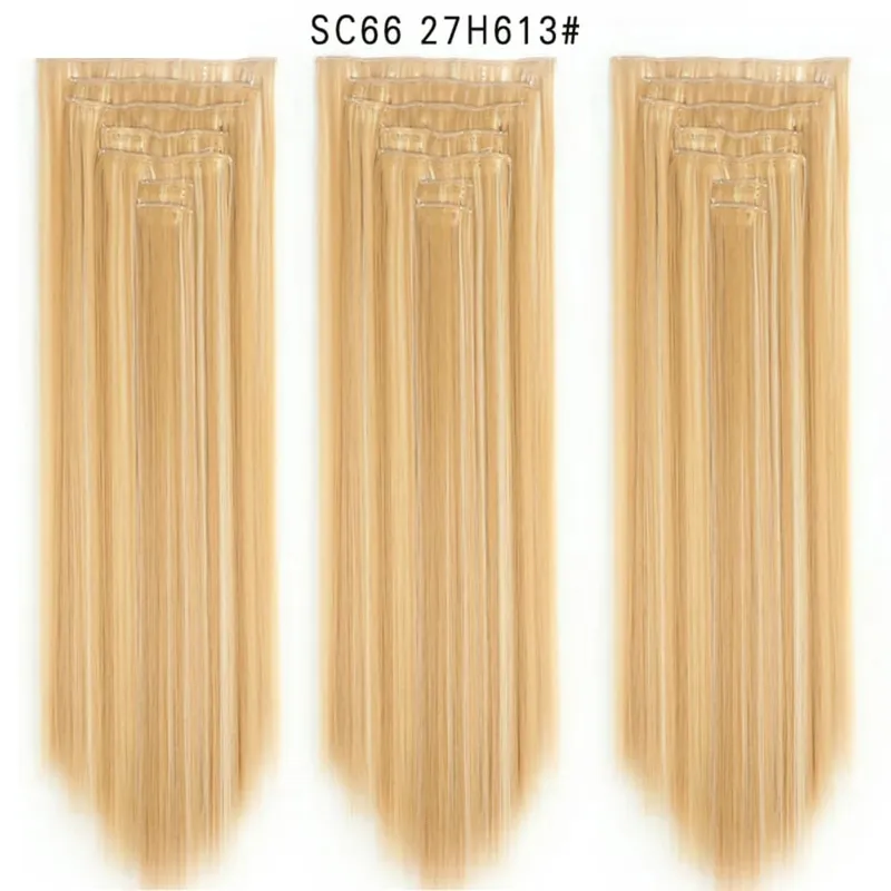 22palcové syntetické dlouhé rovné prodlužování vlasů s klipsem 16 klipů pro ženy falešné falešné vlasy ombre černá blond styling vlasů — image 47