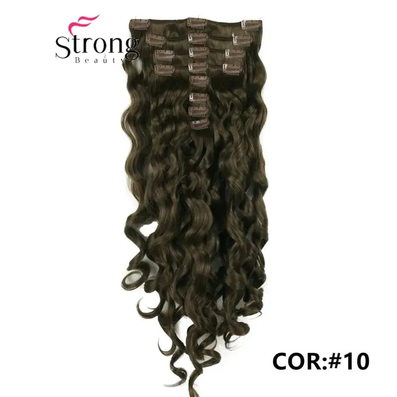 StrongBeauty 20" Wavy Full Head Synthetic Heat Resistance Hair Extensions Clip on in Hairpieces 8pcs 260g