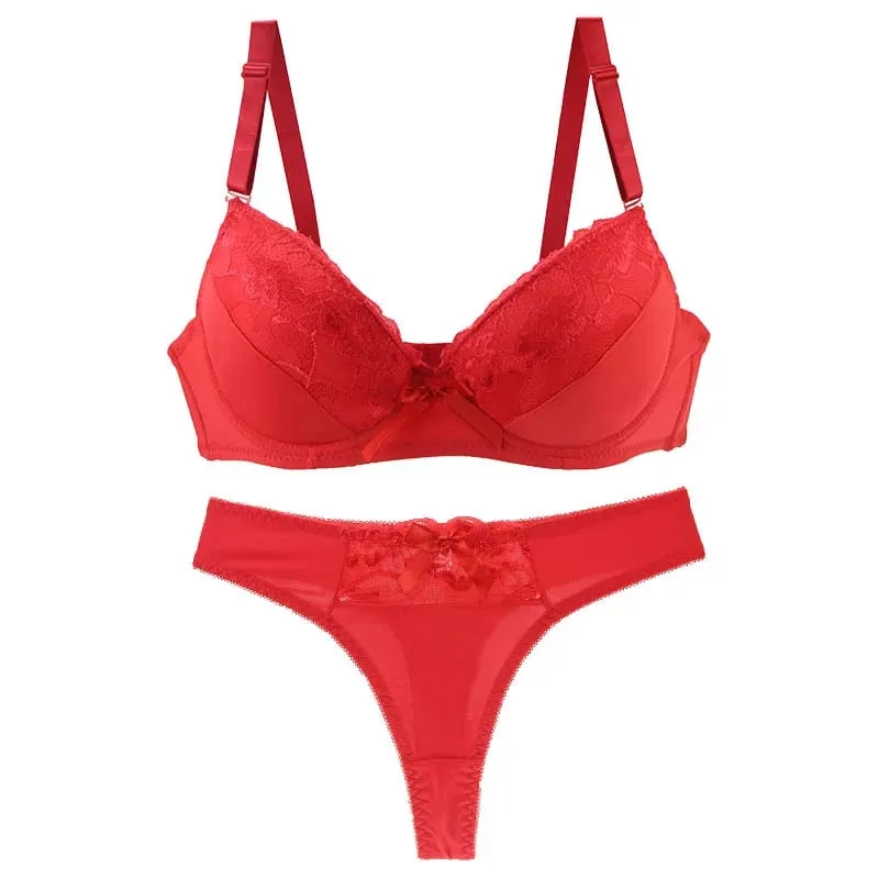 DaiNaFang New Sexy Push Up Bra Sets Padded Lace Middle Mold Cup Underwear For Women BCDE Plus Size Lingerie Female — image 1