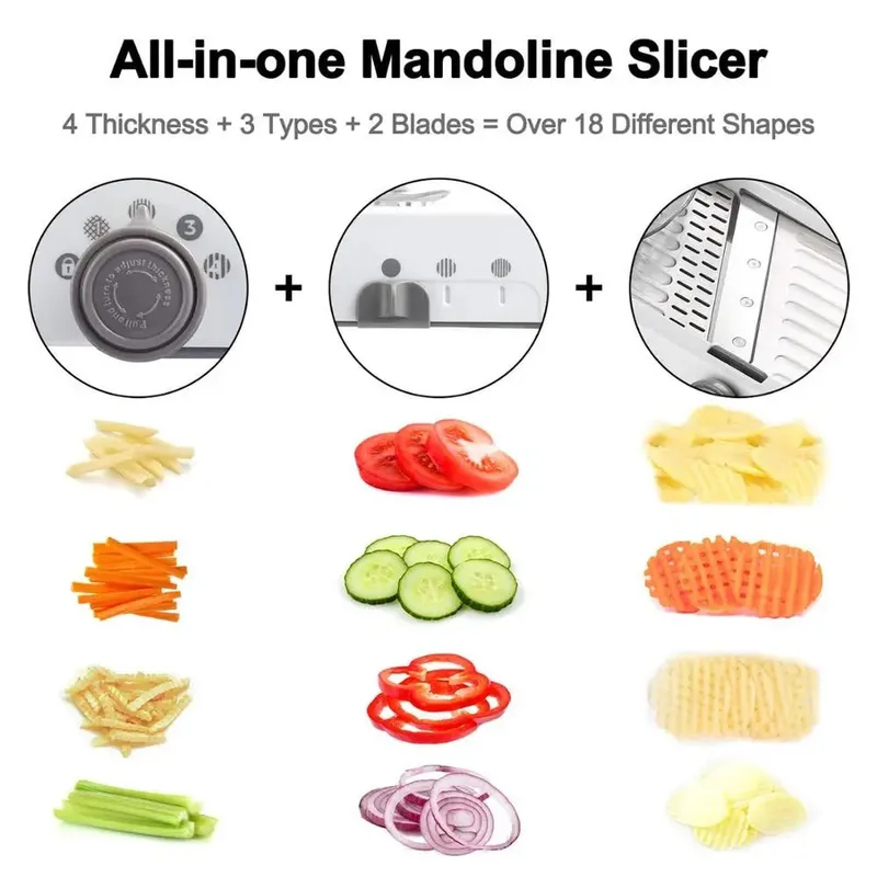18 Types Adjustable Mandoline Slicer Stainless Steel Vegetable Julienner Grater Onion Potato Slicer Cutter KC0326