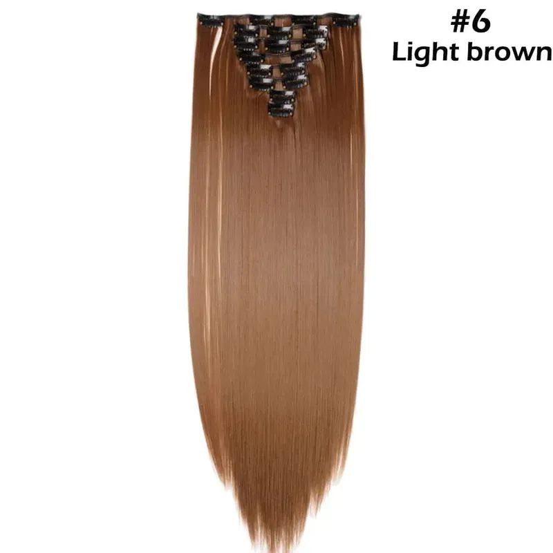 S-noilite Synthetic 8Pcs/SET 24inch Clip In One Piece Hair Extension Long Straight Wavy 53Color Black Blonde Clip Hairpiece