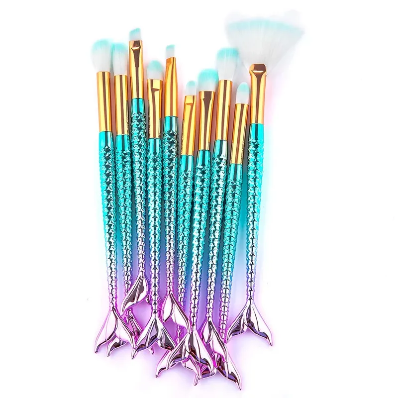 10/11pcs Makeup Brushes Kit Maquiagem Maquillaje New Mermaid Foundation Eyebrow Eyeliner Cosmetic Makeup Brushes