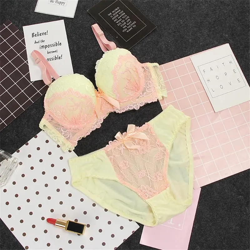 New Style Lace AB Cup Bra Sets Thin Bra And Panties Flower High Quality Push Up Underwear Suit Plus Size Lingerie Set — image 10