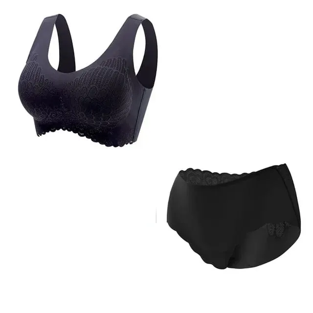 Comfortable Latex 4.0 Bra Women's Underwear Set Wireless With breast Pads Gather Bralette with panties Lingerie 2-pieces Suit
