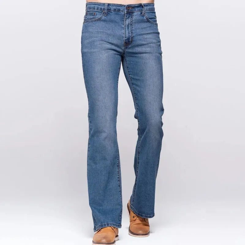 Mens Slim Boot Cut Jeans Classic Stretch Denim Slightly Flare Sky Blue Jeans Casual Stretch Jeans — image 3