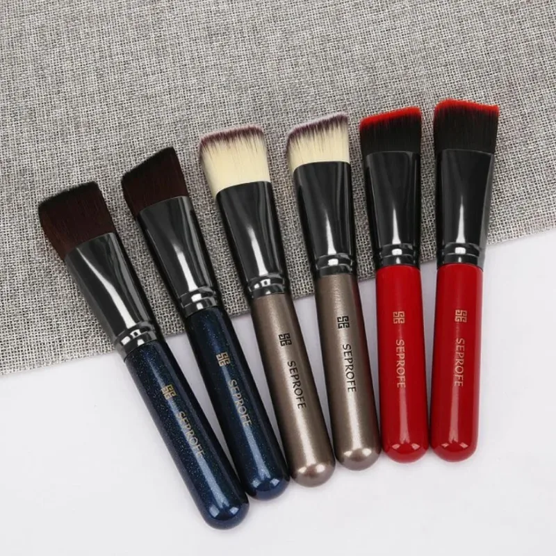 1pc Professional Foundation Makeup Brushes Tilt Flat head metal wood Paint handle Concealer make up tools brochas maquillaje set — image 6