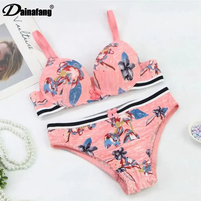 DaiNaFang 2 Pieces BCDE Cup Bras Set Push Up Underwear Sets Womens Embroidery Bralette Underwire Breathable Lady Lingerie — image 1