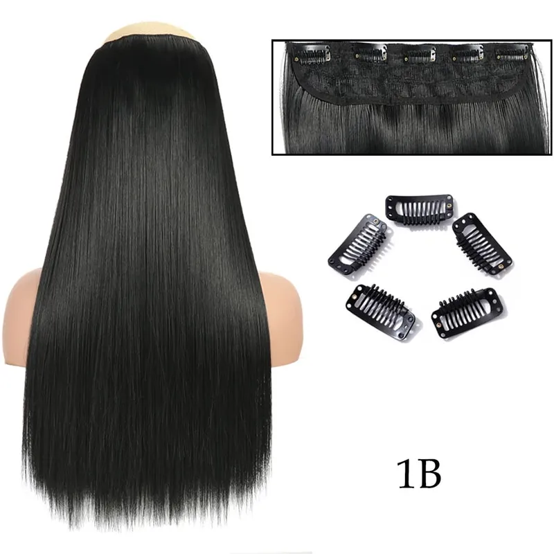 Hairstar 24' Long Straight Curly One Piece 5 Clips Clip-In Hair Extensions Synthetic Hairpieces for Woman