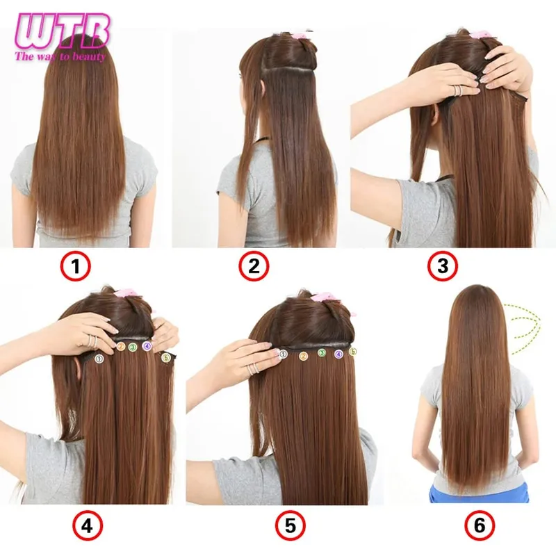 WTB Synthetic 100cm 5 Clip In Hair Extension Heat Resistant Long Straight Black Fake Hairpiece for Women Natural Fake Hair 5 Siz — image 6
