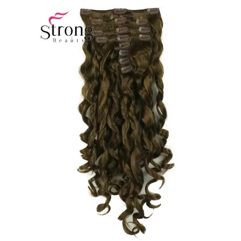 StrongBeauty 20" Wavy Full Head Synthetic Heat Resistance Hair Extensions Clip on in Hairpieces 8pcs 260g