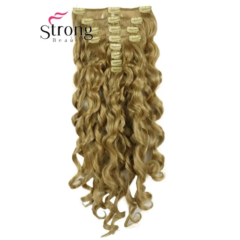 StrongBeauty 20" Wavy Full Head Synthetic Heat Resistance Hair Extensions Clip on in Hairpieces 8pcs 260g