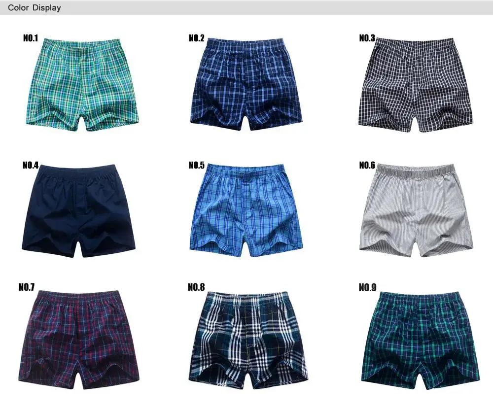 7 Pcs/Lot Men Plaid Underpants Boxers 100% Cotton Striped Shorts Underwear Sleep Bottoms Loose Comfortable Home Week Panties